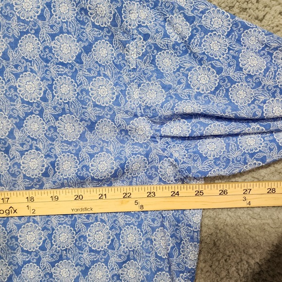 Fedeli Womens Blue Floral Button‎ Up Shirt Size 42 Made in Italy Flowy Light - Picture 5 of 6